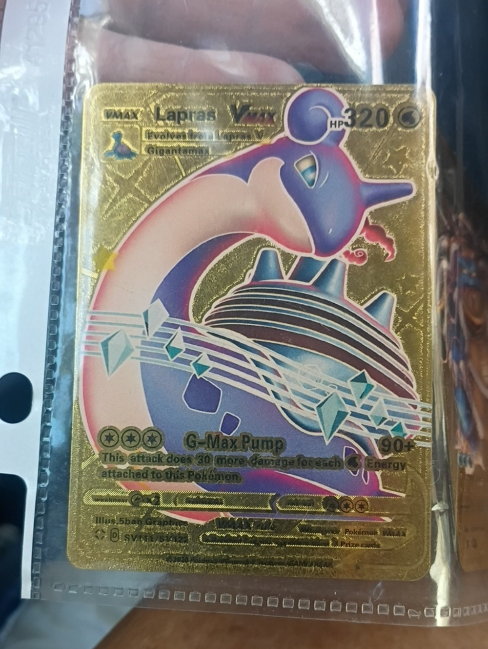 Gold Lapras VMAX Collectible Card - Gold Pink Blue